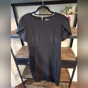 Black sheath dress with tulip sleeves